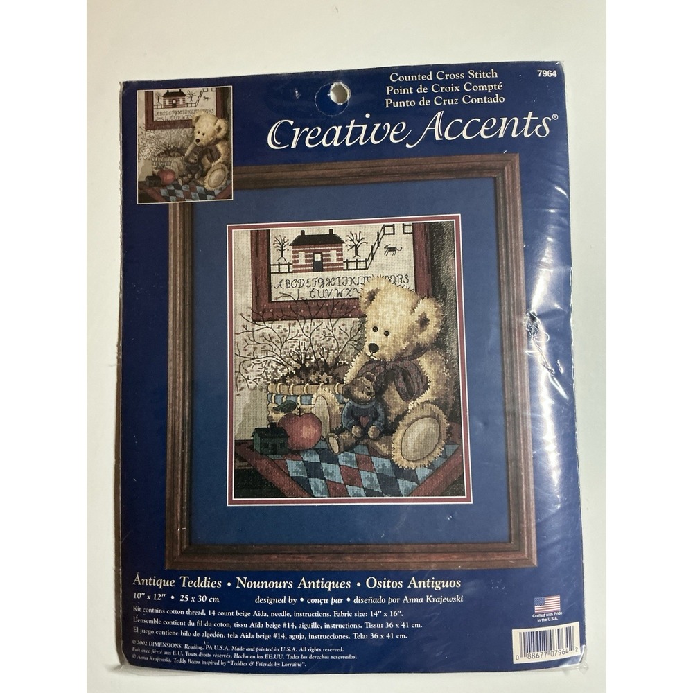 2002 Dimensions ANTIQUE TEDDIES #7964 Counted Cross Stitch Kit 10" X 12"